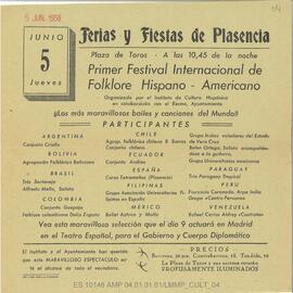 Cartel del Primer Festival Internacional de Folklores Hispano-Americano. Por las Ferias y Fiestas