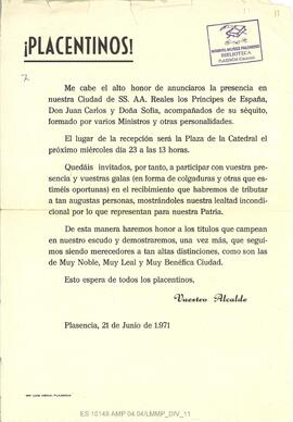 Bando del Alcalde anunciando la visita de los Príncipes de España Don Juan Carlos y Doña Sofía a ...